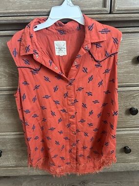 Cotton Rye Coral Sleeveless Cactus-Print Button Front Camisole